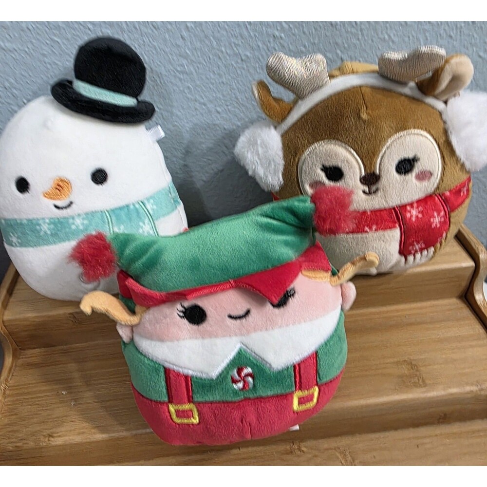 Lot Of 3 Christmas Squishmellow Plush Toy Reindeer Elf Snowman 4.5" Decorations